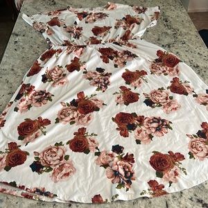 Cream colored dress with brown flowers